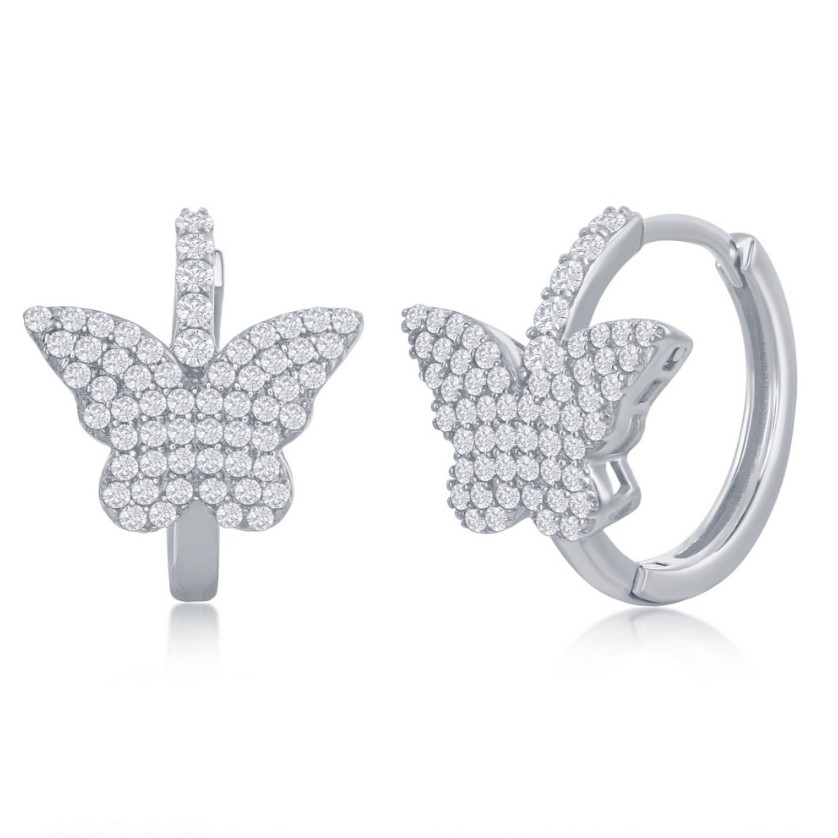 
  
  Children's Sterling Silver Micro Pave CZ Butterfly Huggie Hoop Earrings
  
