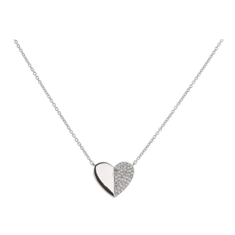 14k White Gold Diamond Heart Necklace