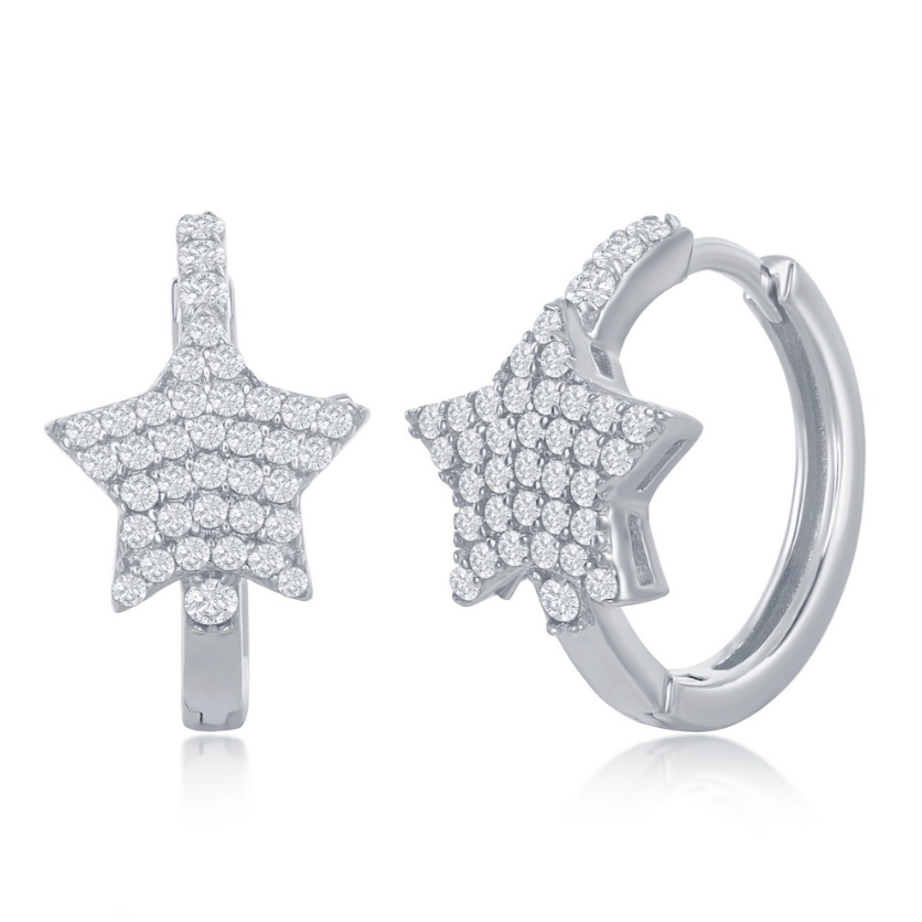Children's Sterling Silver Micro Pave CZ Star Huggie Hoop Earrings