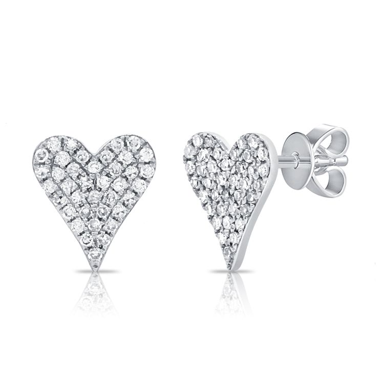 14k White Gold Diamond Heart Earrings