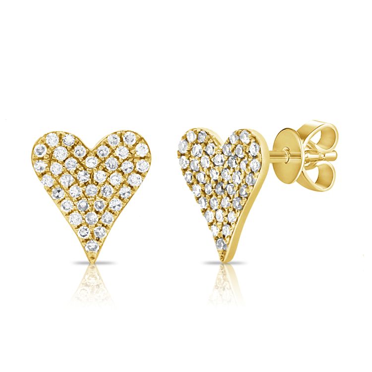 14K Yellow Gold Diamond Heart Earrings