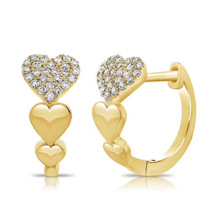 14K Yellow Gold Diamond Heart Huggies