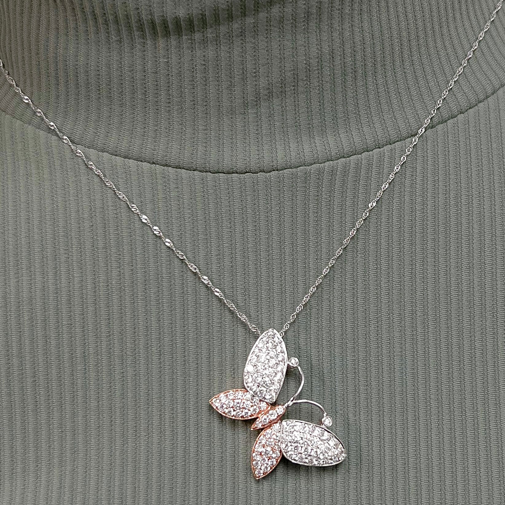 
  
  14k Two Tone White and Rose Gold  Diamond Butterfly Pendant Necklace
  
