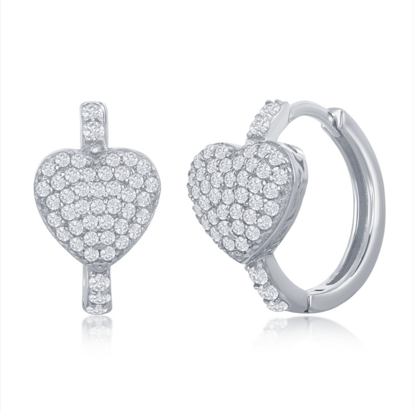Children's Sterling Silver Micro Pave CZ Heart Huggie Hoop Earrings