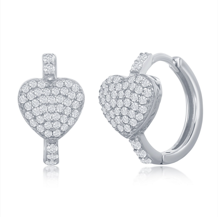 
  
  Children's Sterling Silver Micro Pave CZ Heart Huggie Hoop Earrings
  
