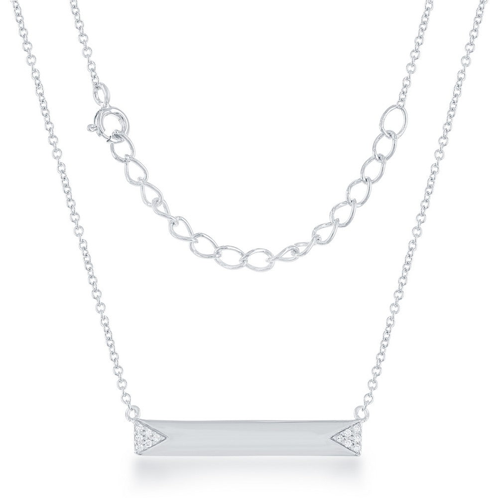 Sterling Silver Engravable CZ Design Necklace