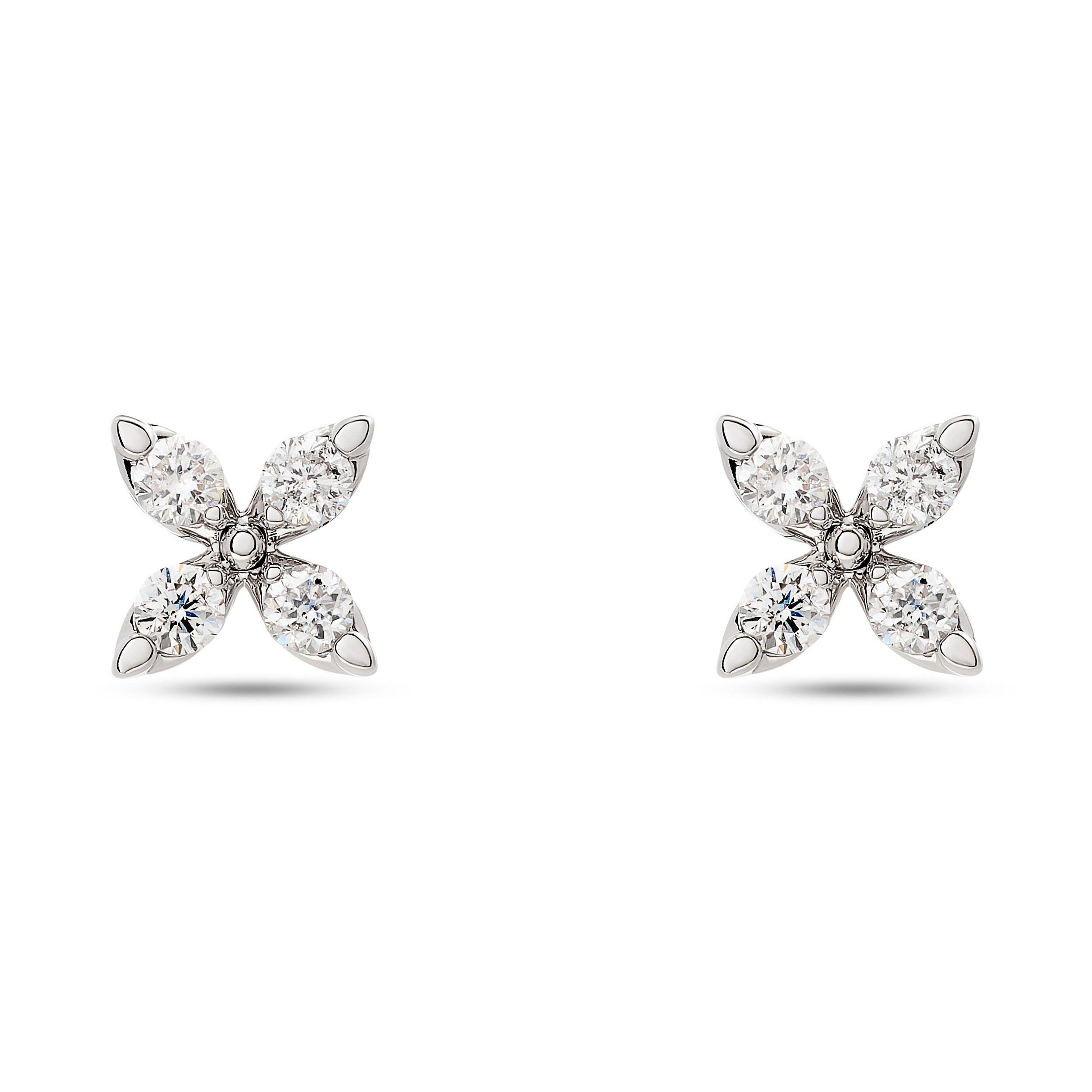 18K White Gold Diamond Flower Studs