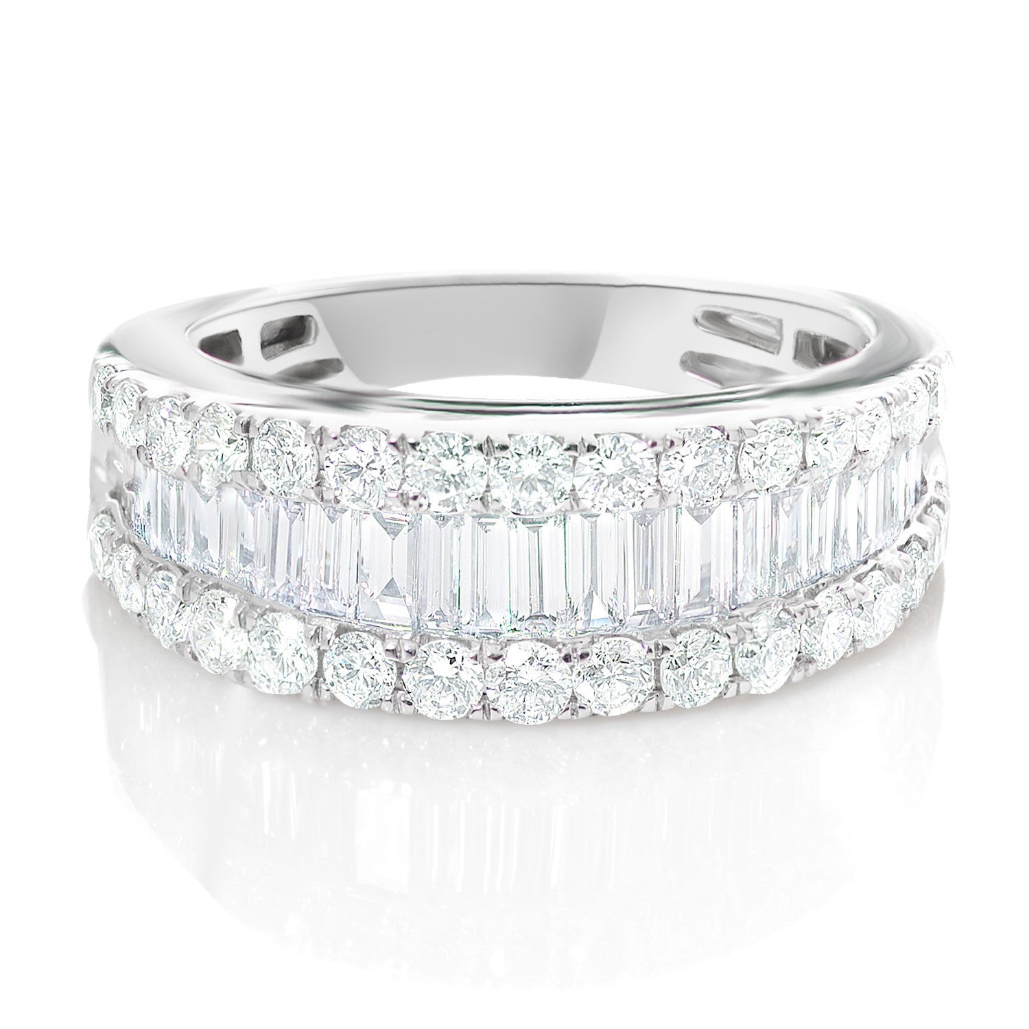 14k White Gold Baguette and Round Diamond Wedding Band