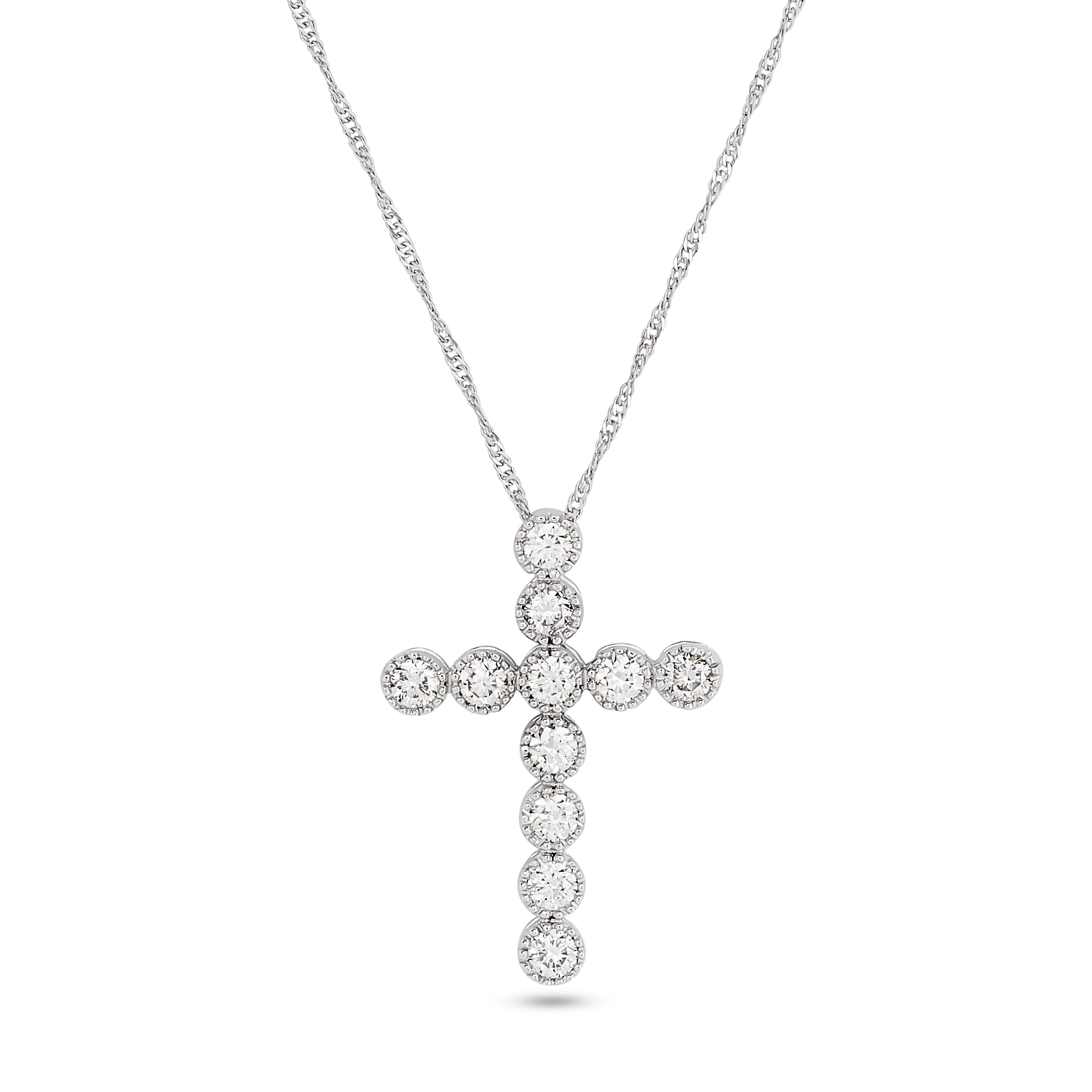 14k White Gold Pronged Diamond Cross Pendant Necklace (0.52 cts. t.w.)