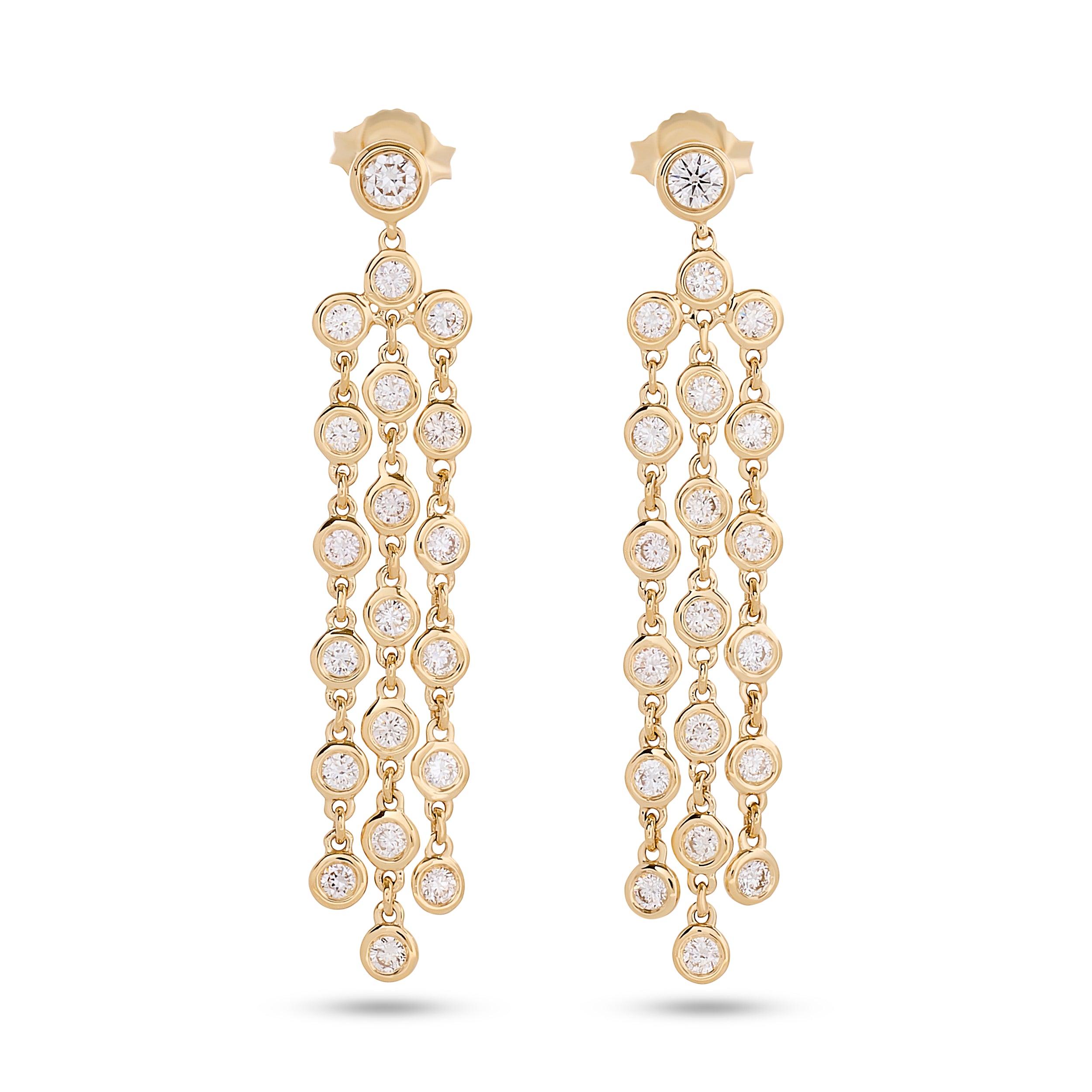14k Yellow Gold Bezel Diamond Dangle Drop Earrings