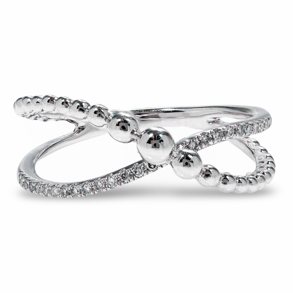 Diamond Criss Cross Band, Size 8, 14K White Gold