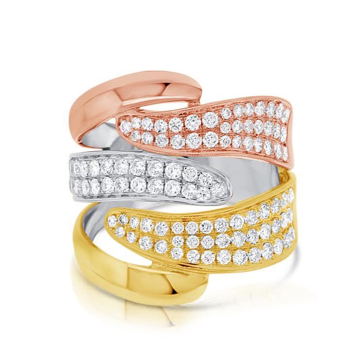 
  
  14K Tri Color Wide Band Diamond Ring
  
