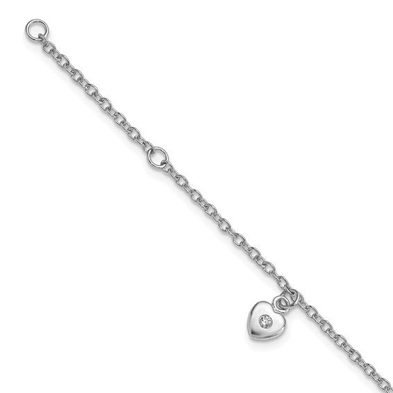 Children's Sterling Silver CZ Heart Dangling Bracelet