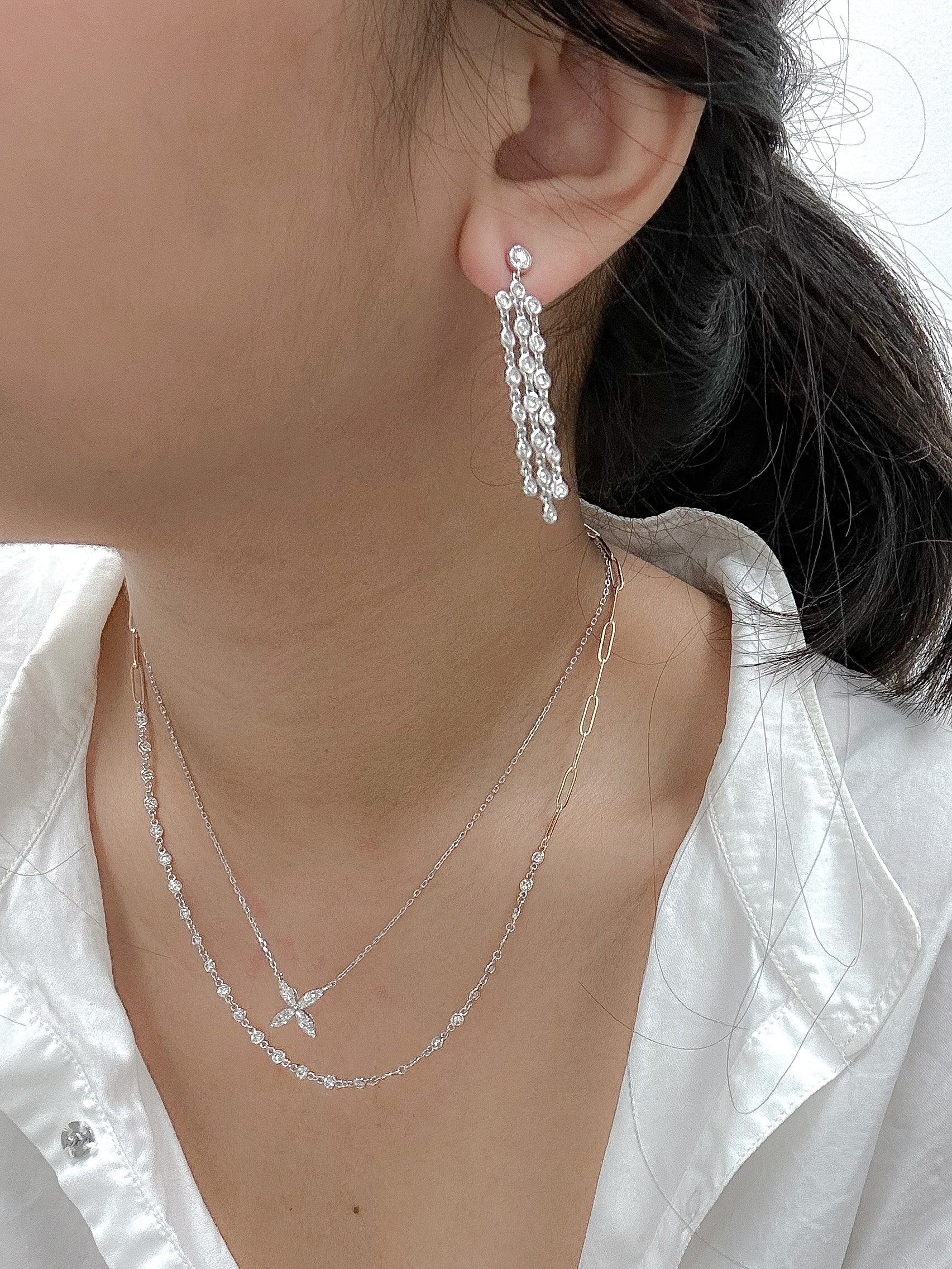 14k White Gold Bezel Diamond Dangle Drop Earrings (1.20 Ct. t.w.)