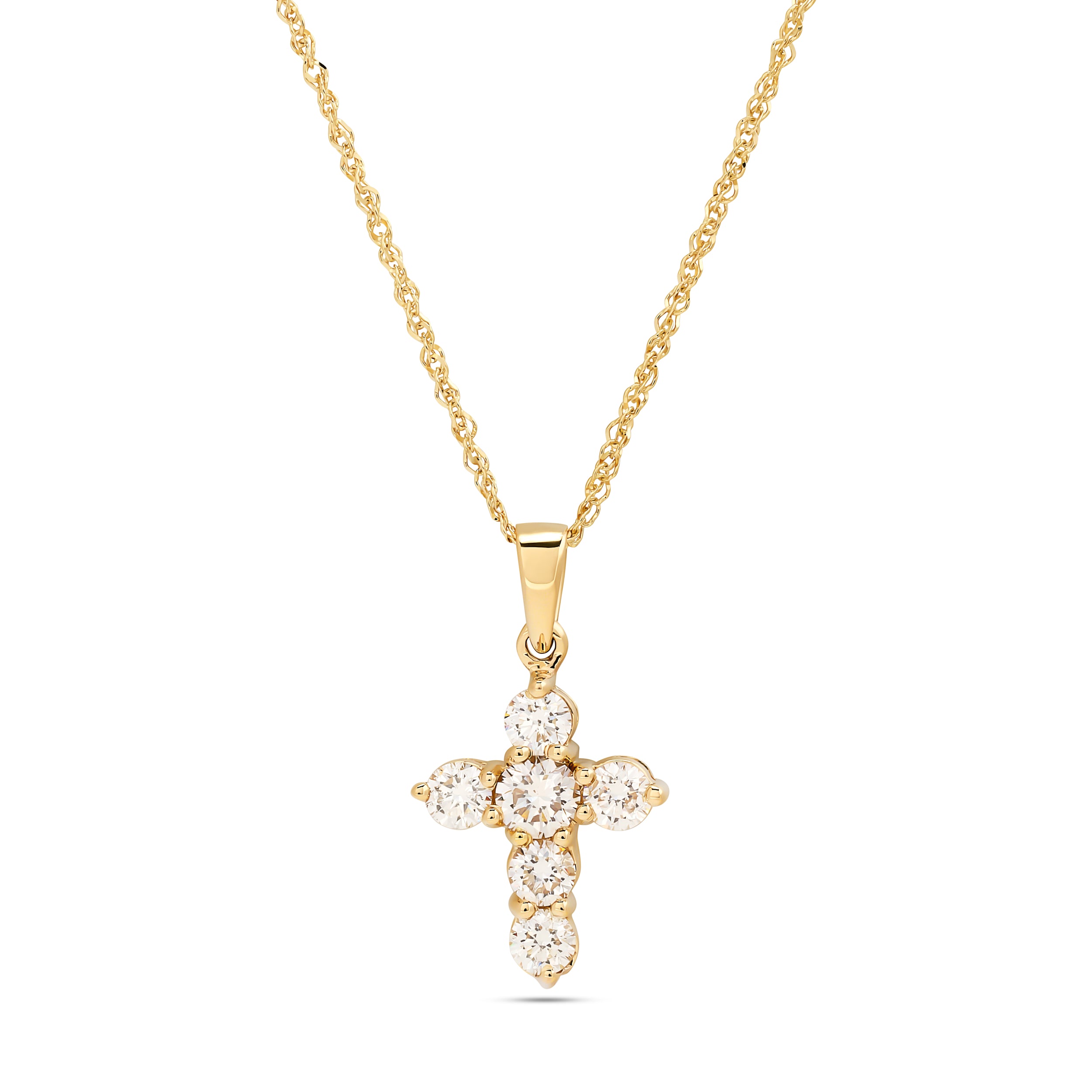 14k Yellow Gold Diamond Cross Pendant on Chain