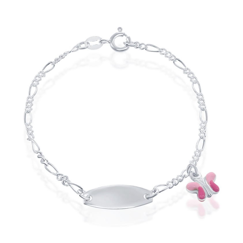 Children's Sterling Silver Engravable ID with Butterfly Charm Bracelet