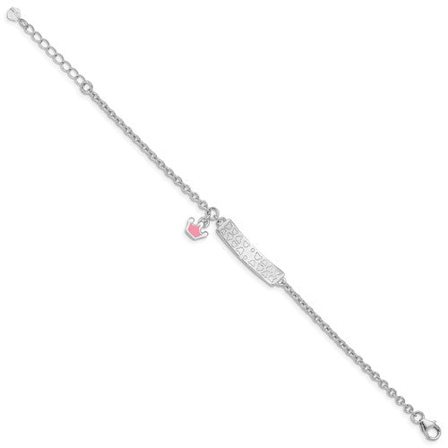 Children's Sterling Silver Engravable ID with Dangling Crown Bracelet