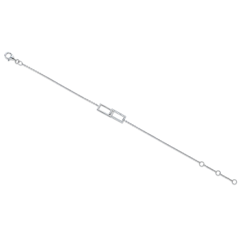 14k White Gold Double Rectangle Link Diamond Bracelet