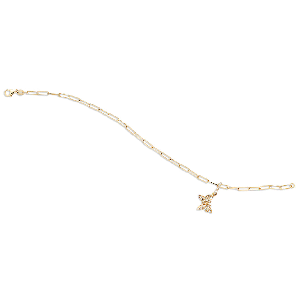 14k Yellow Gold Diamond Butterfly Paperclip Bracelet