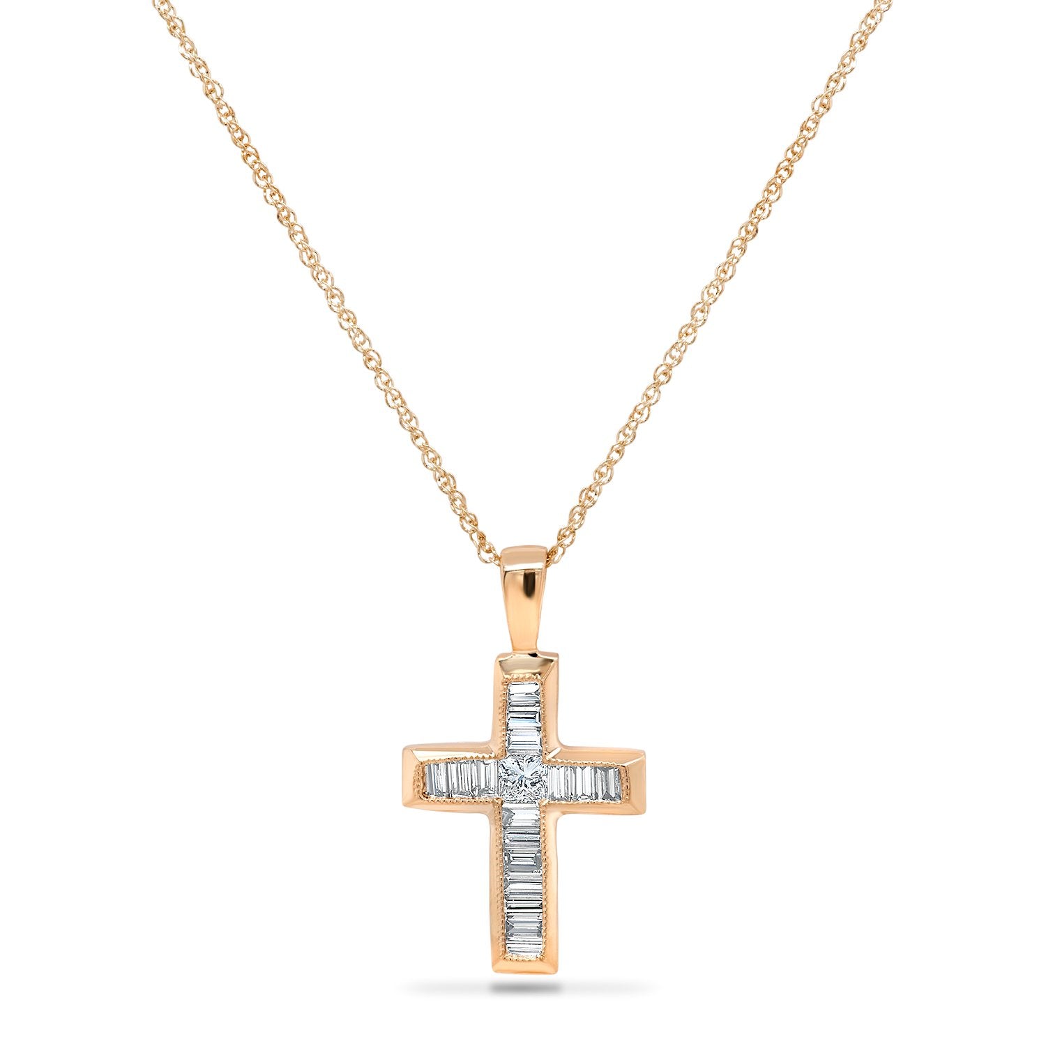 Small 14k Yellow Gold Baguette Diamond Cross Necklace – MB Altman
