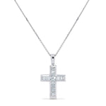 Small 14k White Gold Baguette Diamond Cross Necklace