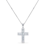 
  
  Small 14k White Gold Baguette Diamond Cross Necklace
  
