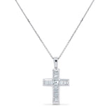 Small 14k White Gold Baguette Diamond Cross Necklace