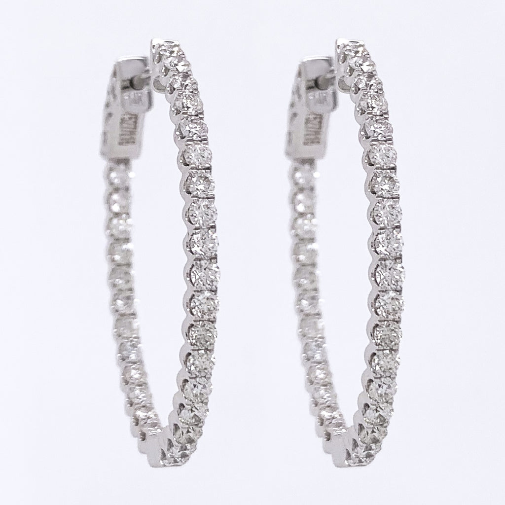 14K White Gold Diamond Inside Outside Oval Hoop Earrings