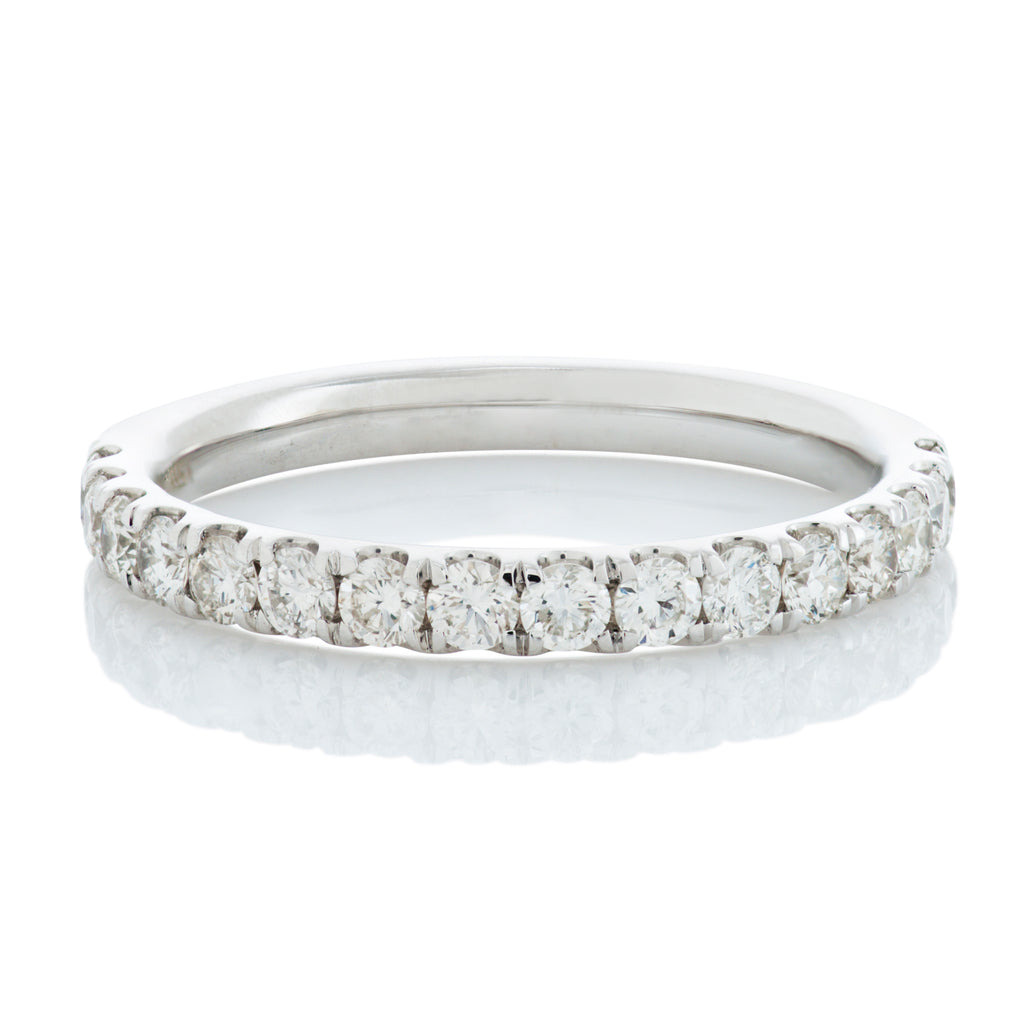 14K White Gold Round Diamond 1/2 Around Wedding Band .53 cts. t.w.