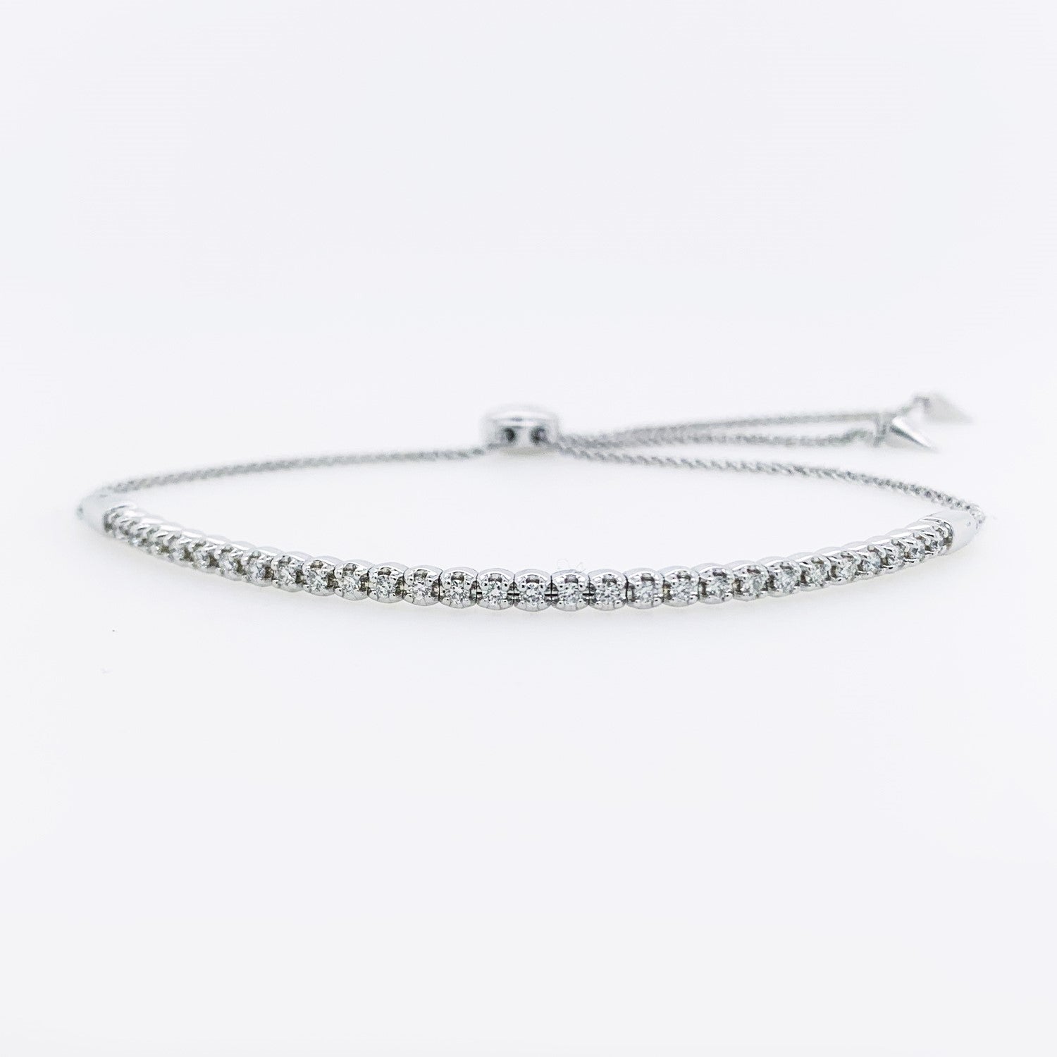 14K White Gold Round Diamond Tennis Bolo Bracelet