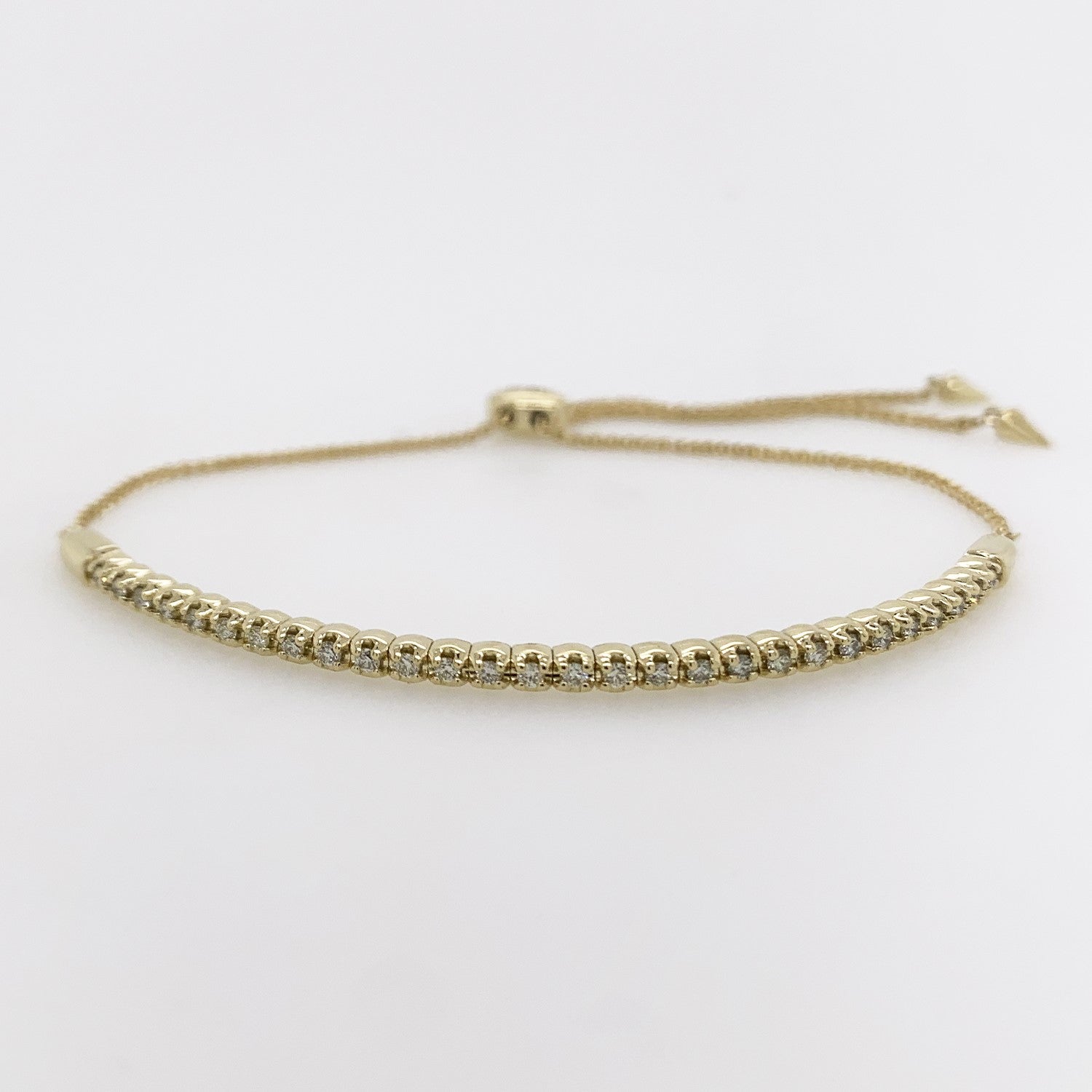 14k Yellow Gold Round Diamond Tennis Bolo Bracelet