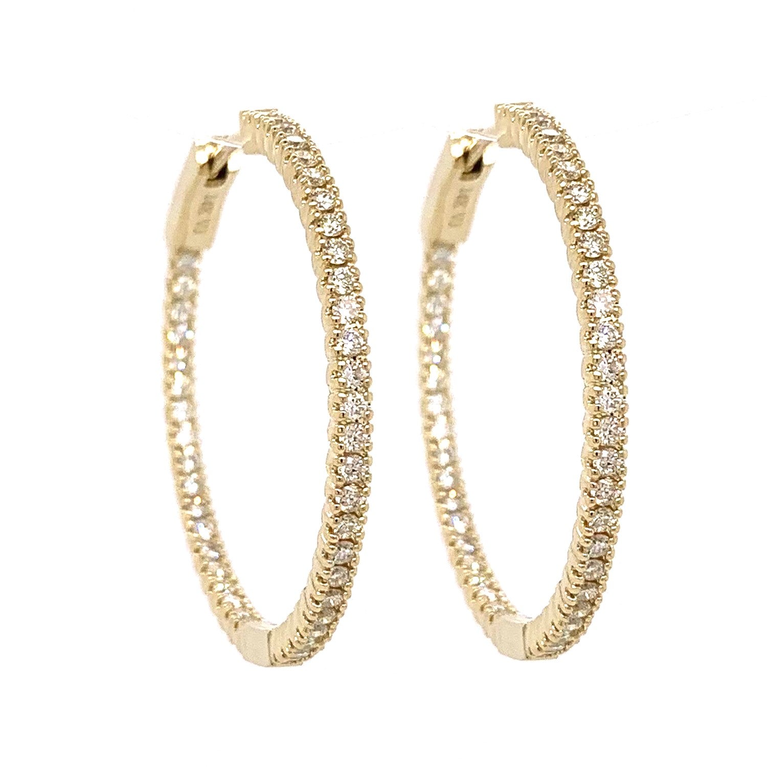 
  
  14K Yellow Gold 1 1/4” Round Diamond In/Out Hoop Earrings
  
