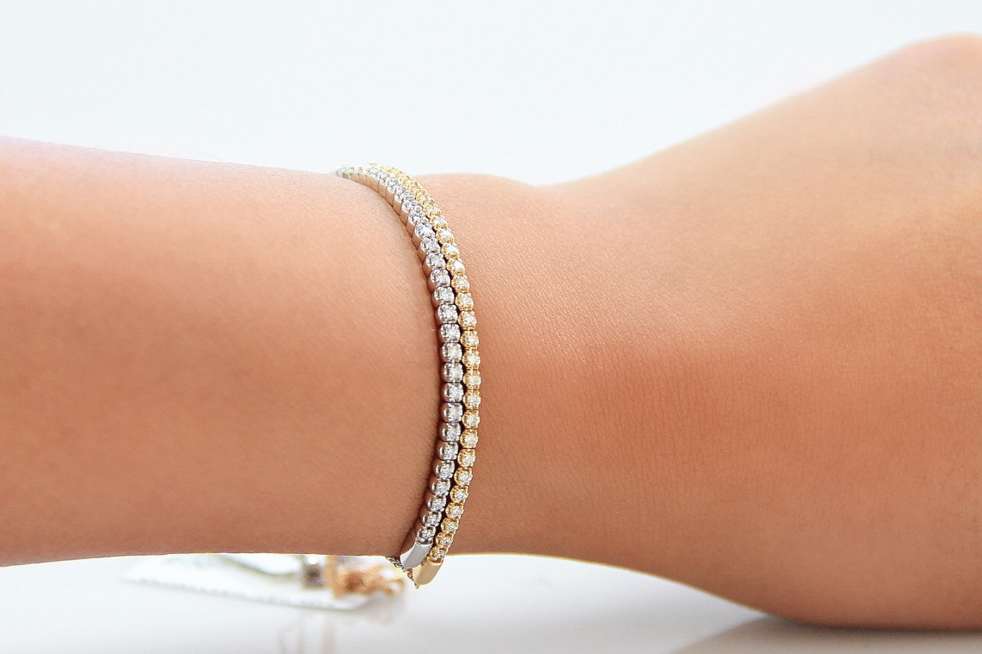 14K White Gold Round Diamond Tennis Bolo Bracelet