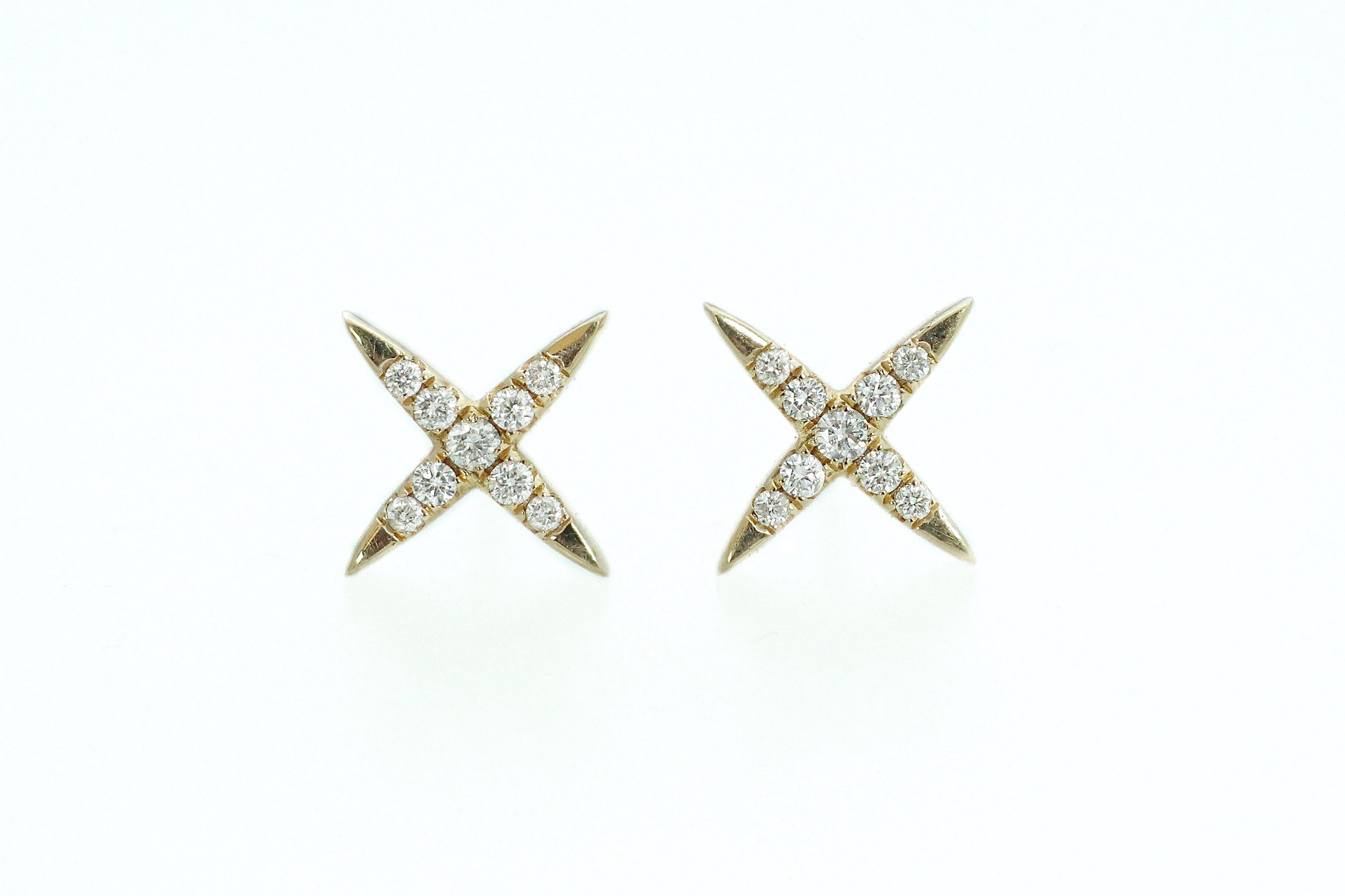 14k Yellow Gold Diamond X stud Earrings