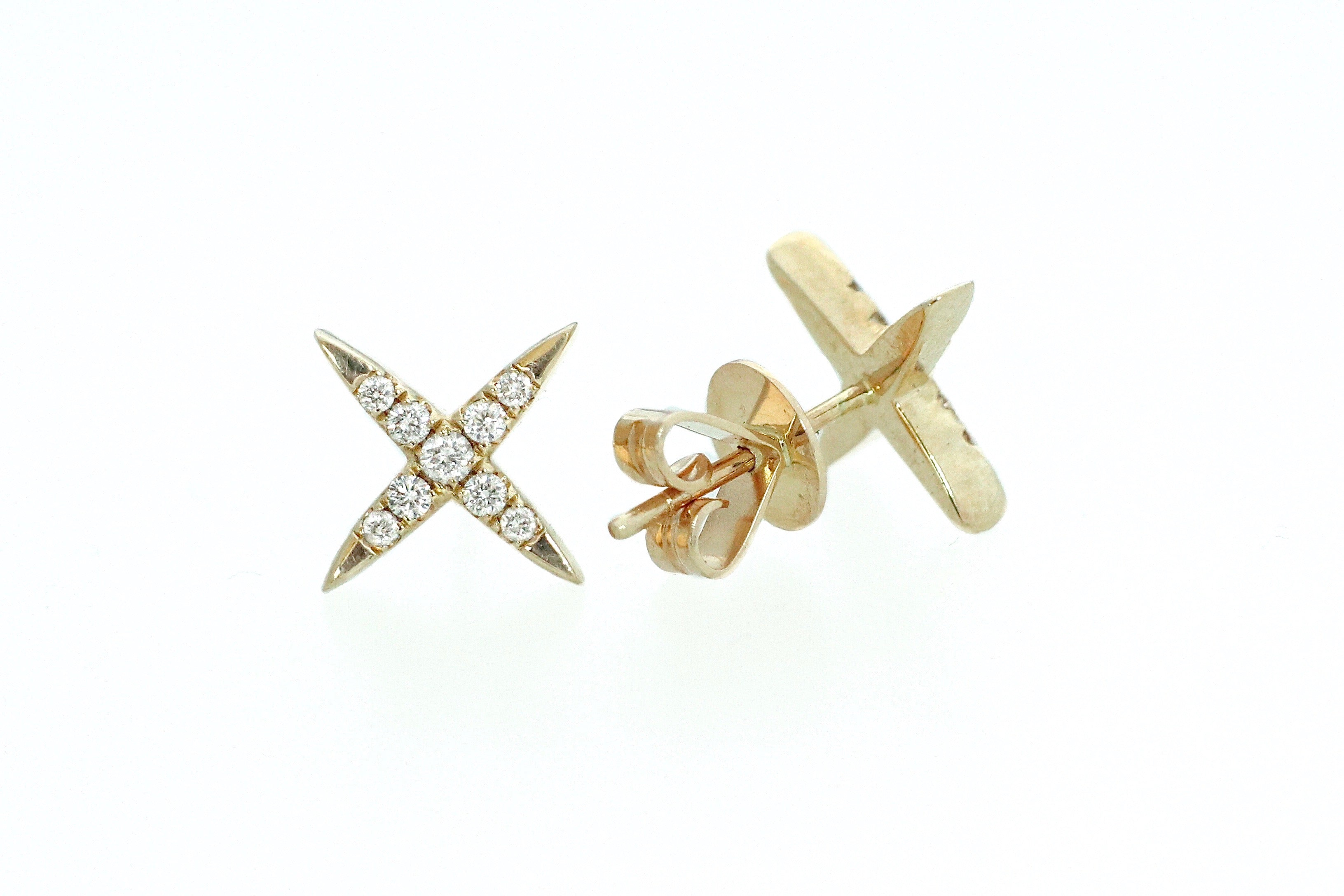 14k Yellow Gold Diamond X stud Earrings
