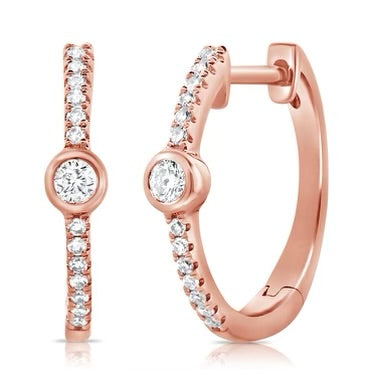 14K Rose Gold Diamond Bezel Huggie Earrings