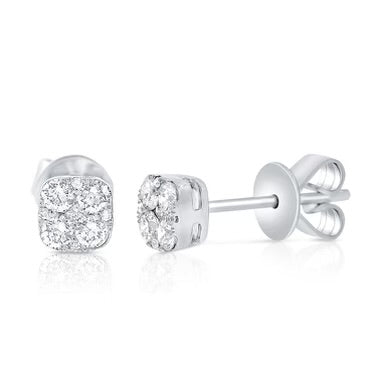 14K White Gold Large Round Diamond Stud Earrings