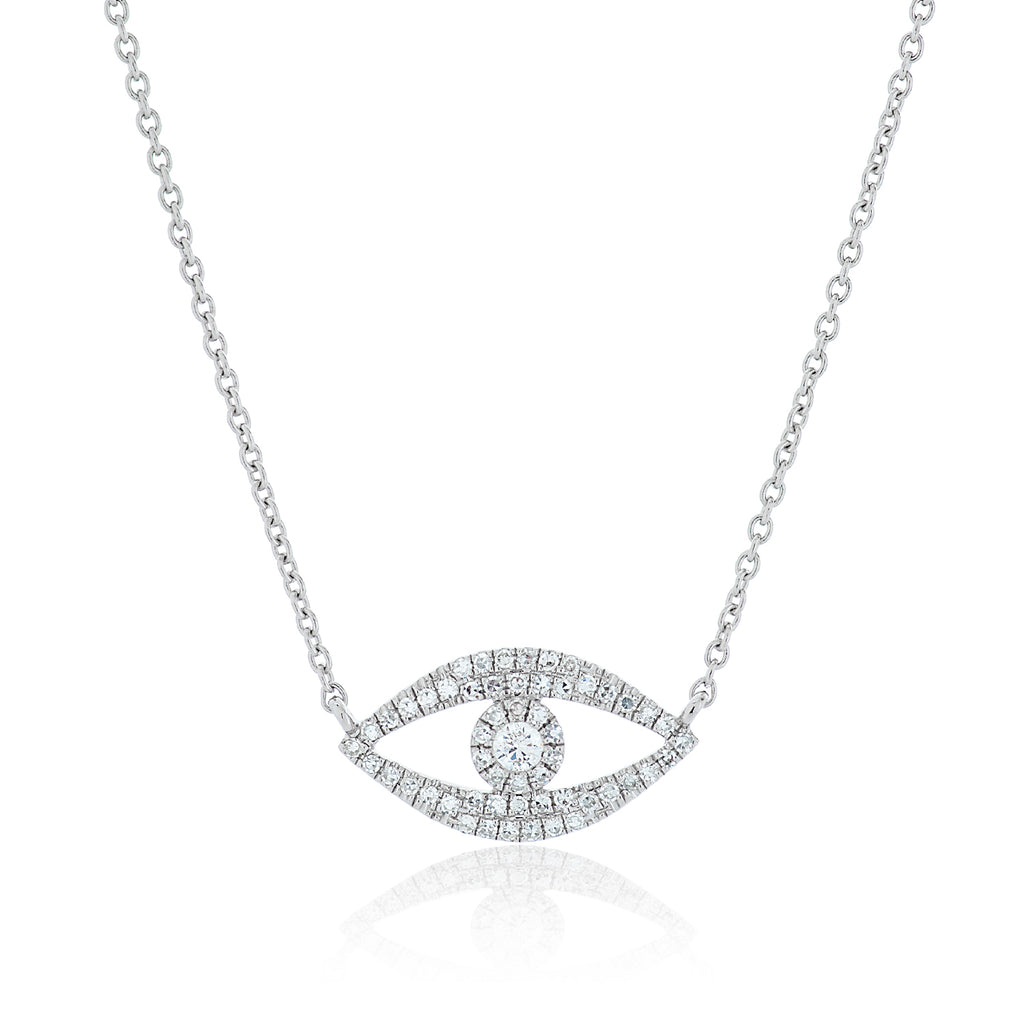 14k White Gold Diamond Evil Eye Necklace