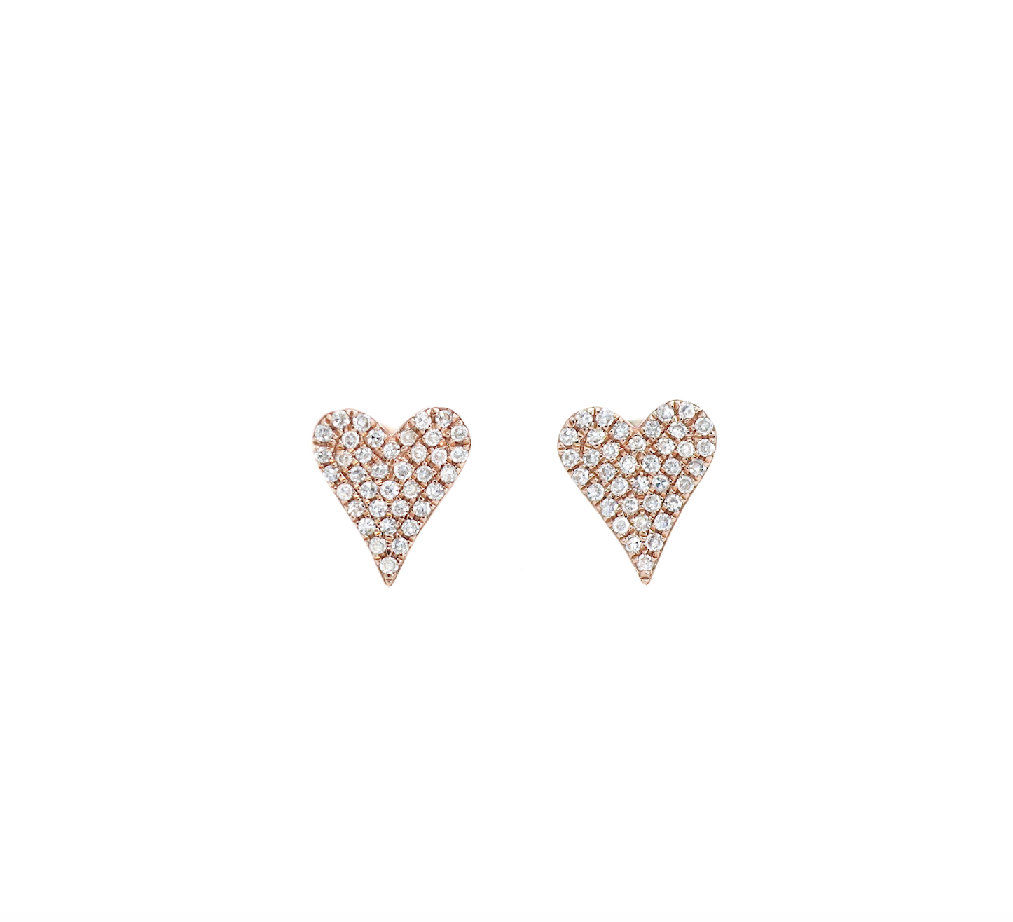 14k Rose Gold  Pave Diamond Heart Stud Earrings