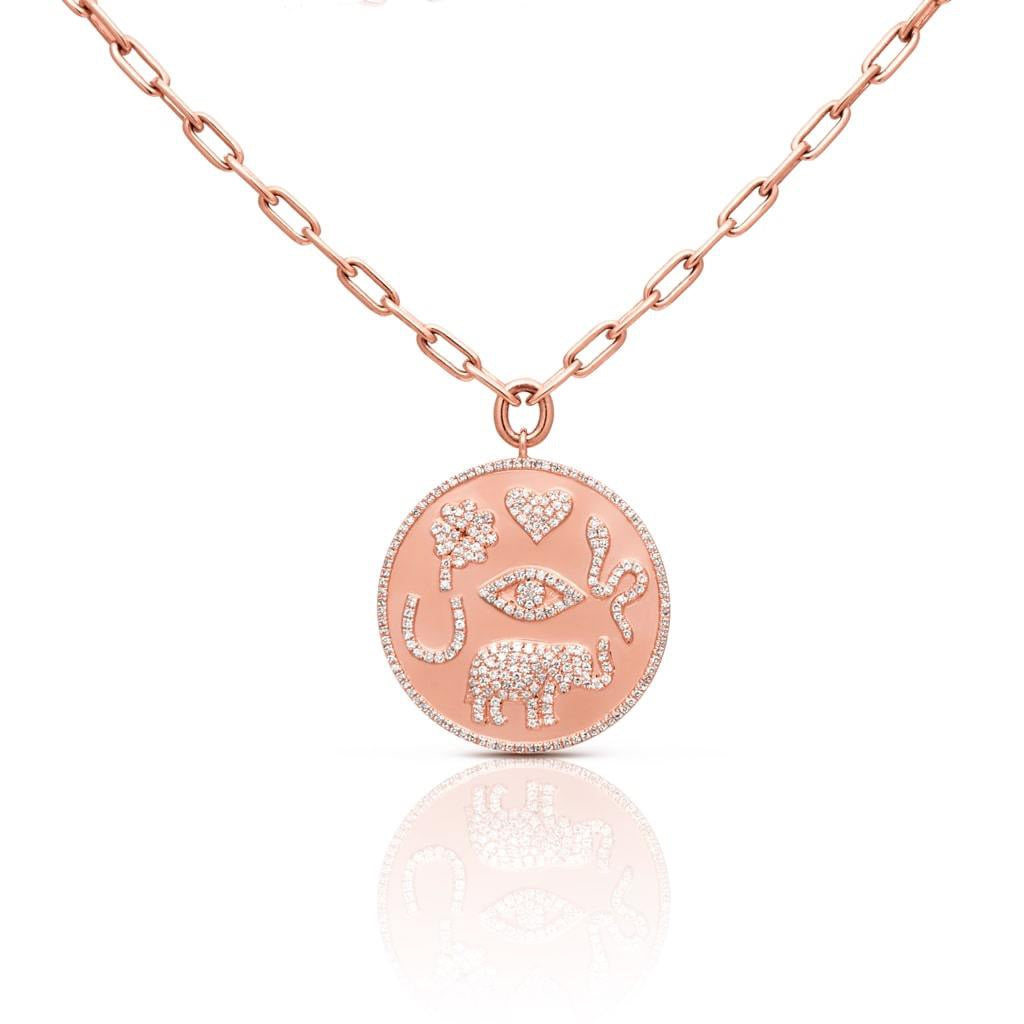 Lucky Diamond Medallion Necklace in 14k Rose Gold on chain – MB