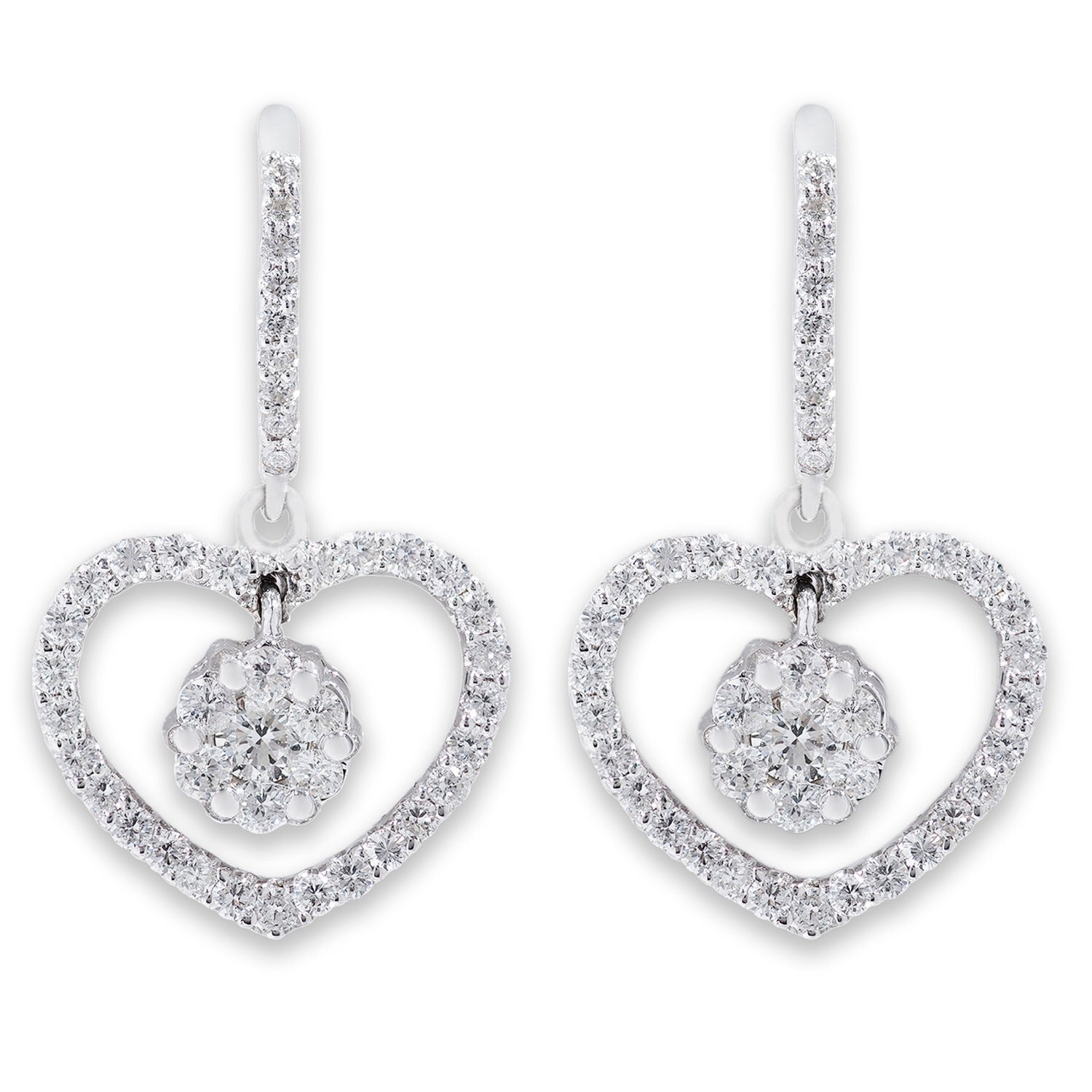 Deals 18K White Gold Diamond Heart Earrings