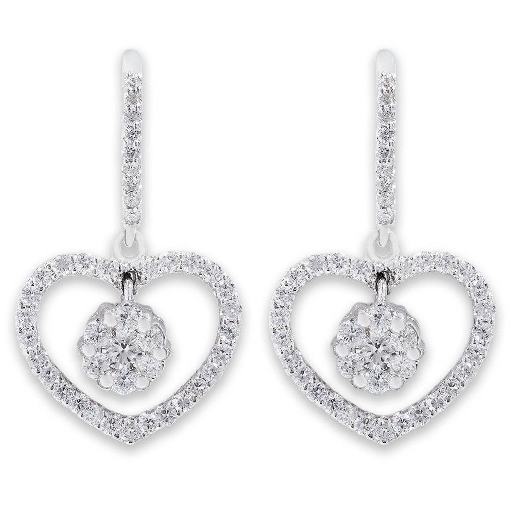 18k White Gold Diamond Heart Earrings 1ct t.w.