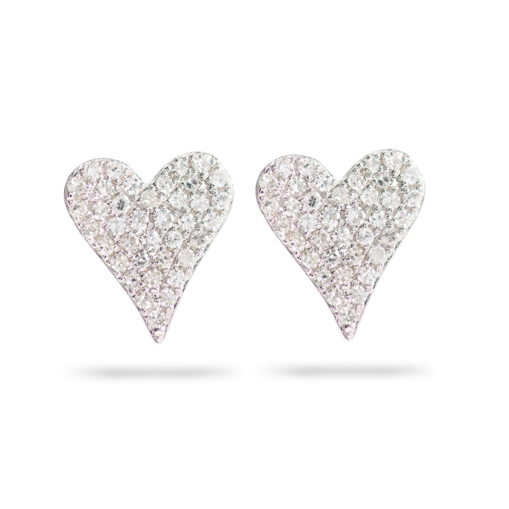 White Gold Diamond Pave Heart Stud Earrings