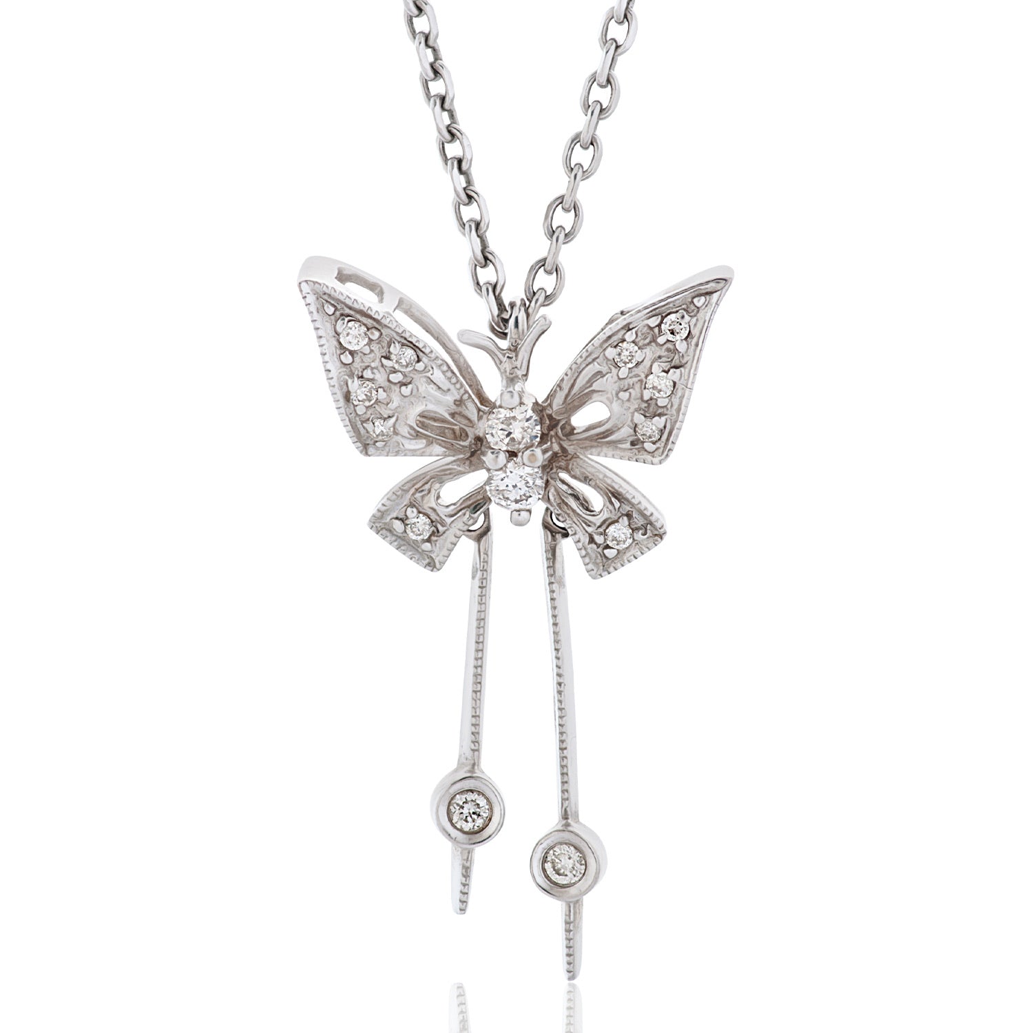 Beautiful White Gold Diamond Butterfly Pendant Necklace