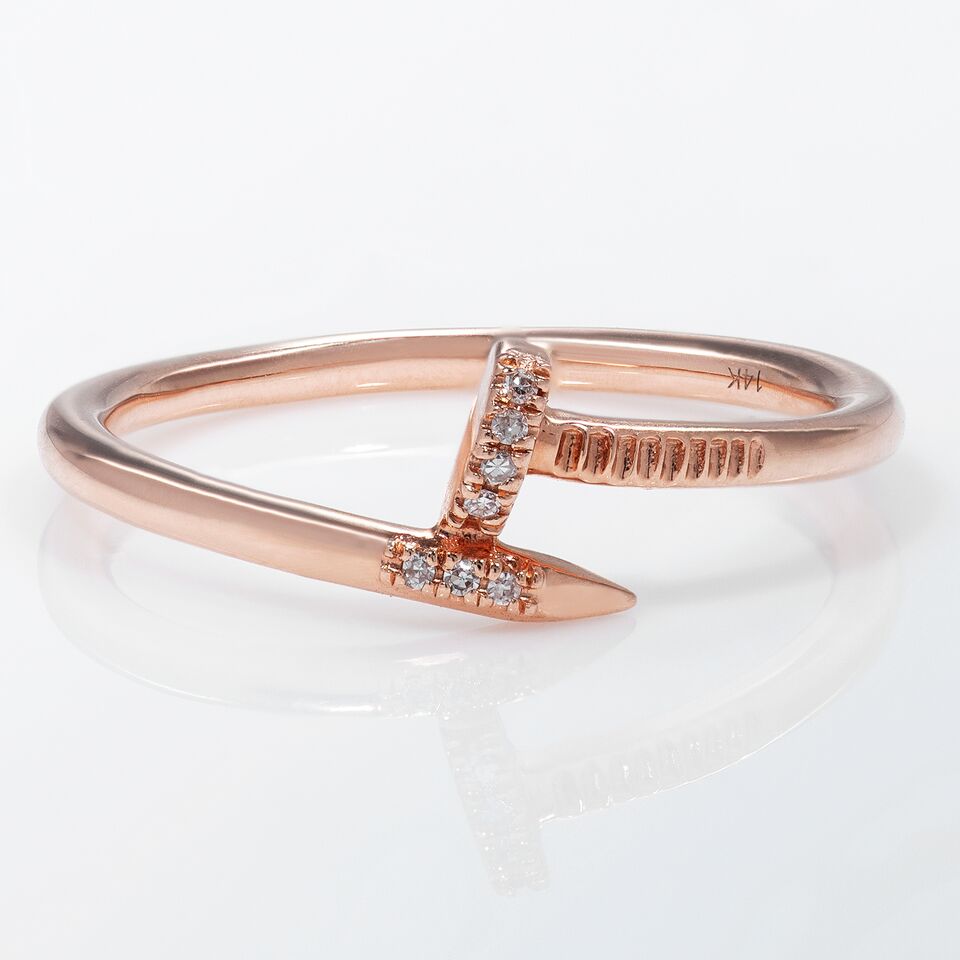 14k Rose Gold Nailhead Diamond Ring