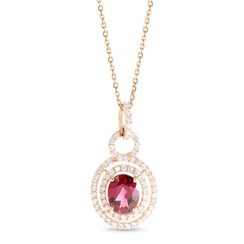 14K Rose Gold Oval Pink Sapphire Halo Necklace