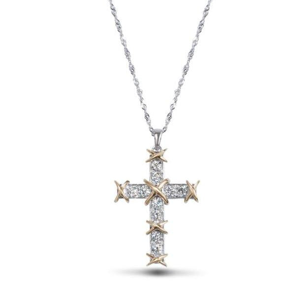 
  
  14k Gold Two Tone Diamond Cross Pendant Necklace
  
