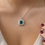 
  
  14K White Gold Diamond and Emerald Double Halo Pendant
  
