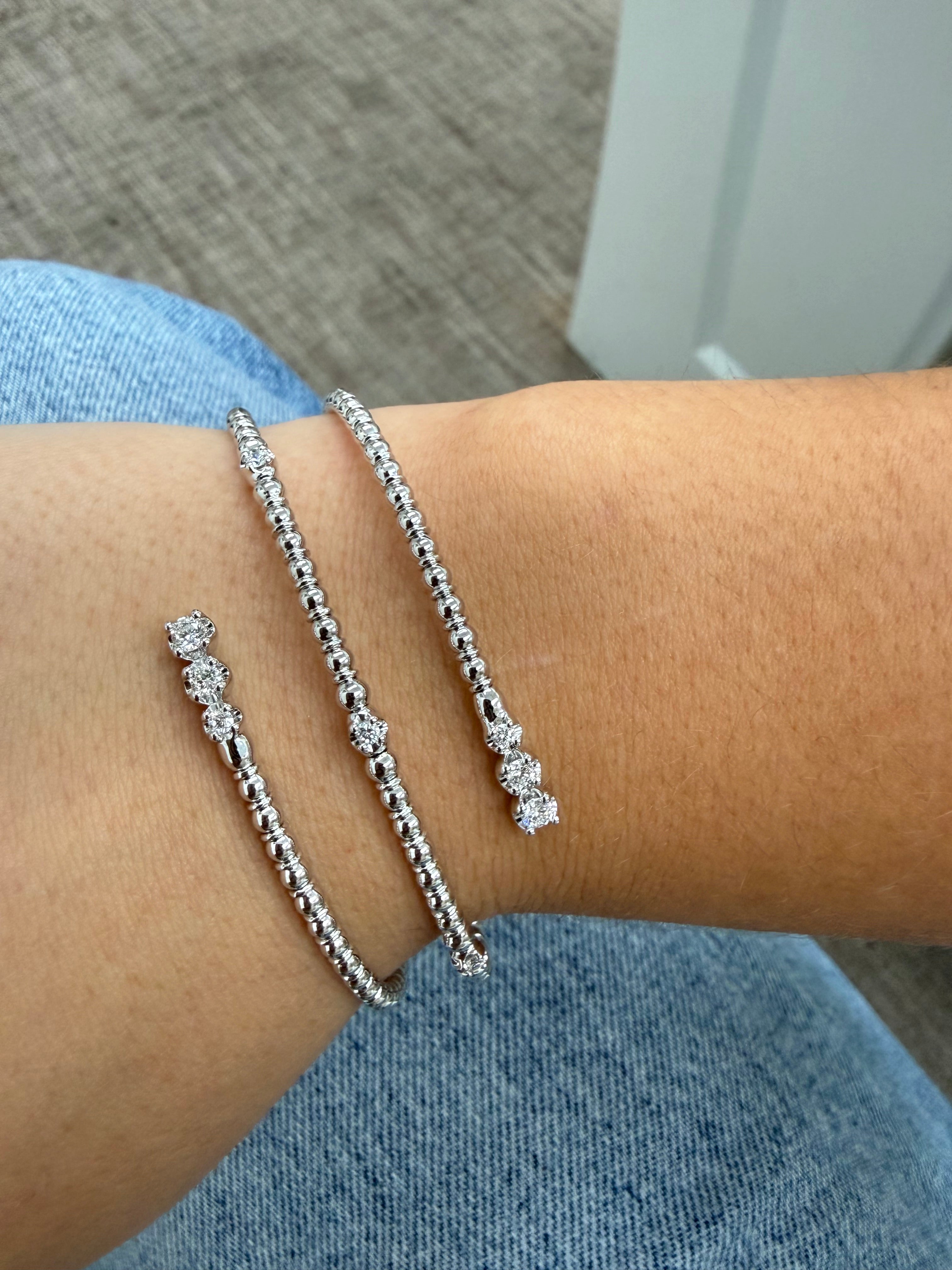 
  
  14K White Gold Beaded Diamond Wrap Bracelet
  
