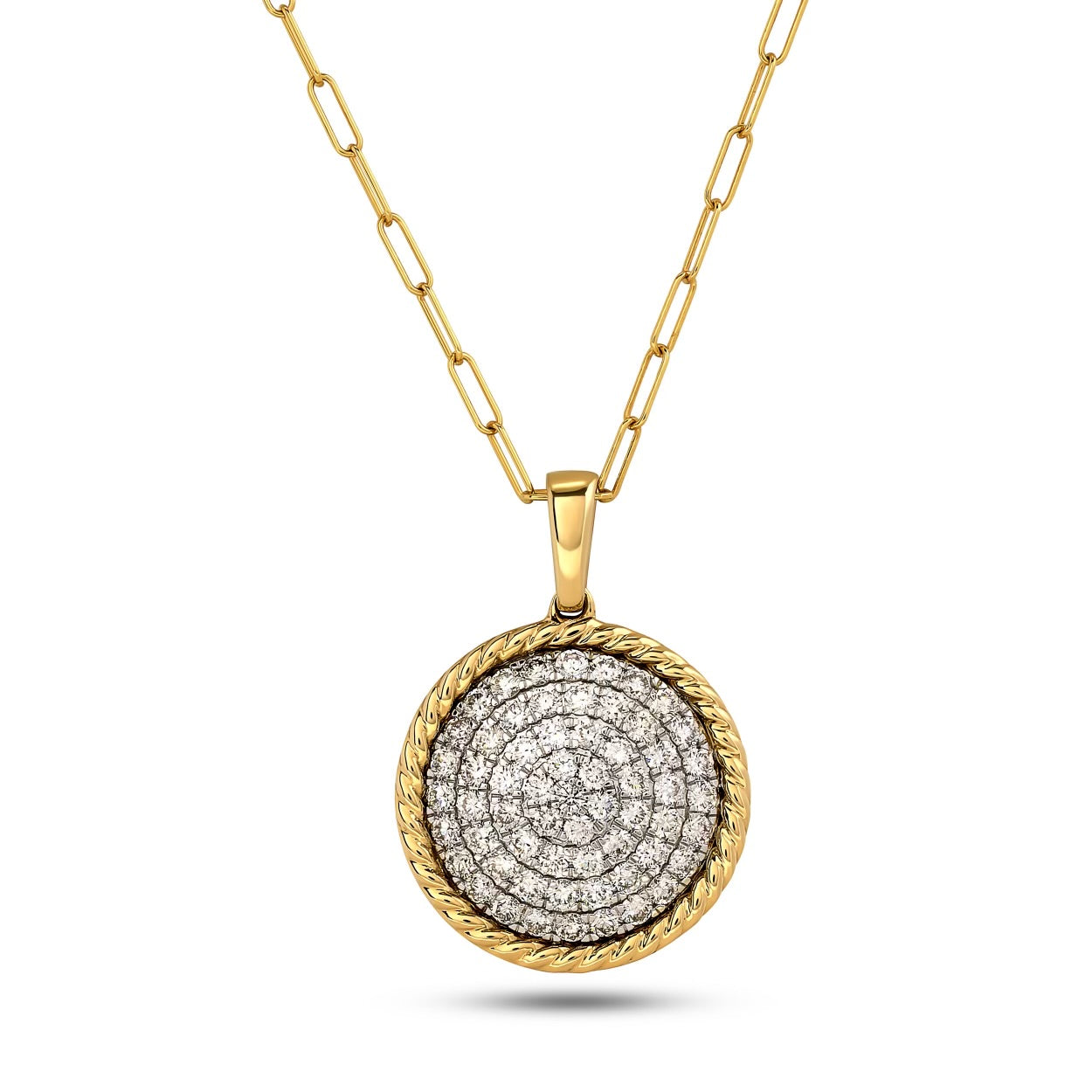 
  
  14K Yellow Gold Circle Diamond Pendant with Paperclip Chain
  
